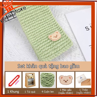 [Diy đan khăn có hướng dẫn] Set nguyên liệu đan khăn len nhung đũa bằng khung loom có hướng dẫn