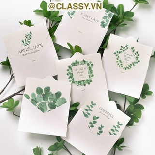 Thiệp Cổ điển Vintage in hình lá cây, giấy art sang trọng kèm phong bì giấy trắng và nhãn dán Sticker Classy Q627