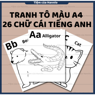 Tranh Tô Màu A4 26 Chữ Cái Tiếng Anh Cho Bé " Vừa Học Vừa Chơi " - Khổ Giấy A4 Dày