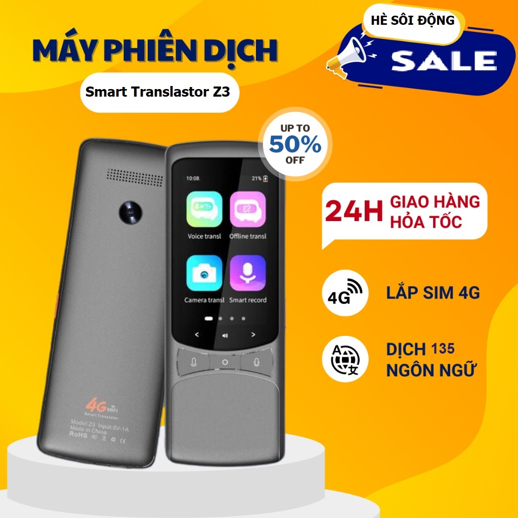 Máy phiên dịch đa ngôn ngữ smart Translastor Z3 dịch trực tuyến 138 ngôn ngữ dich ảnh dùng sim 4g