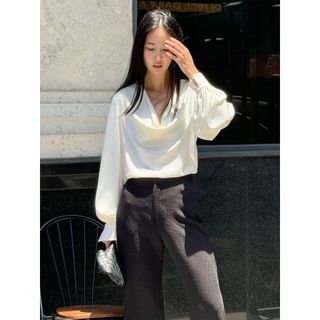 JOVEN Áo Sơ Mi Jen Mềm Mại Cổ Đổ