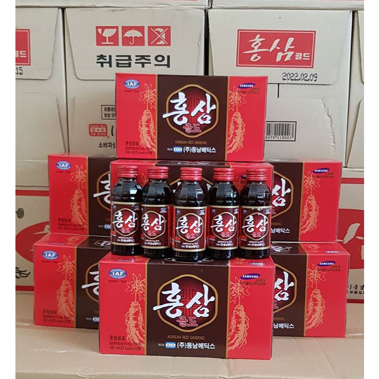 Hộp 10 Chai Nước hồng sâm, đông trùng Hàn Quốc, hồng sâm 6 năm Dongnam Korea Red Ginseng
