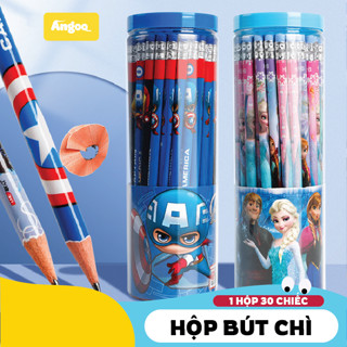  Hộp bút chì ANGOO cho bé tiểu học mẫu giáo que tròn HB hộp 30 bút hình in hoạt hình đáng yêu 