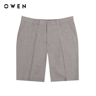 Owen - quần short slim fit st231277 màu nâu chất liệu tencel-rayon-linen-spandex