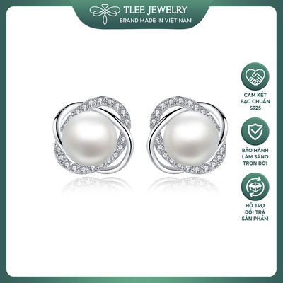 Khuyên tai bạc nữ TLEE hoa xoắn đính trai nước ngọt tự nhiên nữ tính TLEE JEWELRY B0154