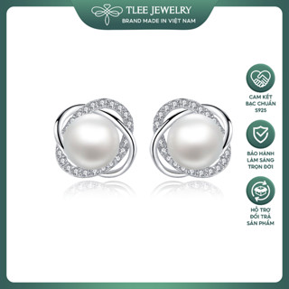 Khuyên tai bạc nữ TLEE hoa xoắn đính trai nước ngọt tự nhiên nữ tính TLEE JEWELRY B0154