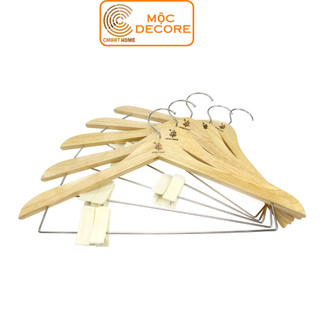MÓC GỖ TREO QUẦN ÁO CÓ THANH NGANG INOX VÀ 2 KẸP NHỰA - GỖ ĐỨC THÀNH 08331