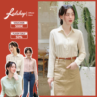 Áo sơ mi nữ - Redshop - áo sơ mi nữ tay dài vải đũi sọc gân co giãn 29814