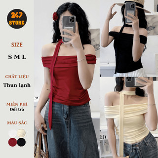 Áo thun nữ trễ vai kèm dây cộc tay mặc được nhiều kiểu - 247store