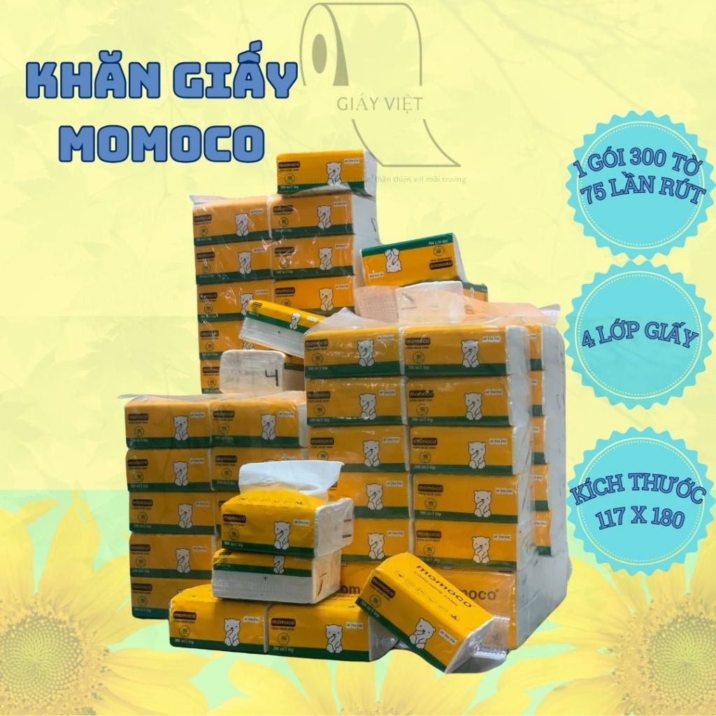Khăn giấy rút MOMOCO cao cấp dùng làm giấy vệ sinh với thiết kế 4 lớp tiện lợi khi sử dụng