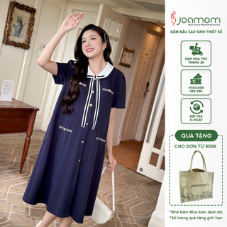 Váy đầm bầu công sở dáng suống cổ sen tròn màu tím than thiết kế joamom jvb0053