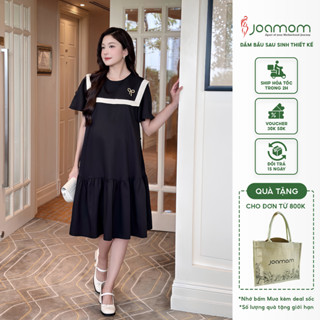 Váy Đầm Bầu Công Sở Đuôi Cá Màu Đen Cổ Vuông Phối Kem Thiết Kế Joamom JVB0054