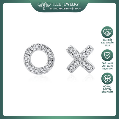 Khuyên tai bạc nữ TLEE X,O nạm đá mini xinh xắn TLEE JEWELRY B0122