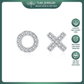 Khuyên tai bạc nữ TLEE X,O nạm đá mini xinh xắn TLEE JEWELRY B0122