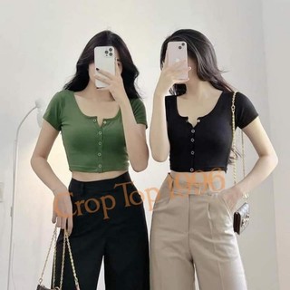 Áo thun Croptop Cổ Vuông tay ngắn Cúc Bấm Tròn Basic dễ mix đồ A26