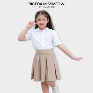 Áo sơ mi trắng cho bé gái tay ngắn phối chân váy kaki xếp ly Bigfox đồng phục cấp 1 size 6-11 tuổi