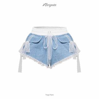 Quần short Jean đính nơ ren Mangata