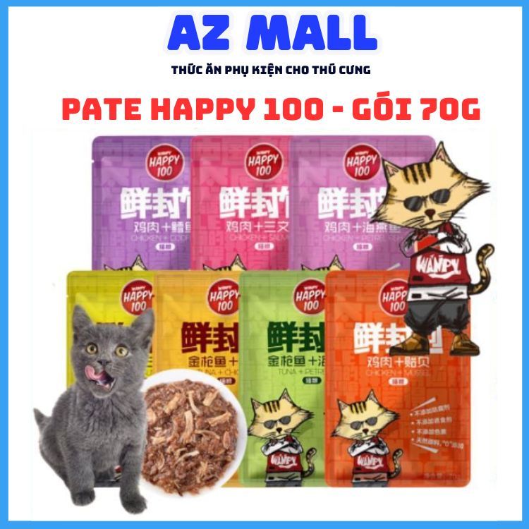 Pate Wanpy Happy 100 Gói 70g Cho Mèo, Thức Ăn Cho Mèo Dạng Súp Đủ Vị