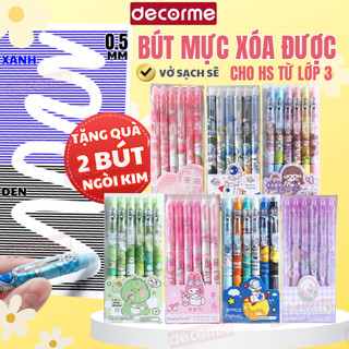 Bút Mực Xóa Được DecorMe Bút Gel Xóa Được mực Đen Xanh Bút Gel Bấm thay được ngòi 0.5mm dùng cho học sinh từ lớp 3