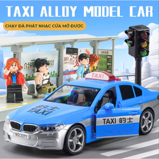 Xe đồ chơi taxi mô hình, đồ chơi ô tô có đèn và nhạc mở được cửa quà tặng cho bé, đồ chơi.