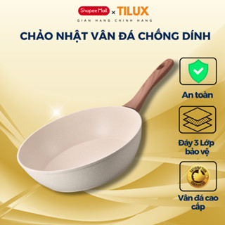 Chảo Chống Dính Bếp Từ Vân Đá Kiểu Nhật, Đáy Từ Ceramic Cán Gỗ Dùng cho mọi loại bếp X572