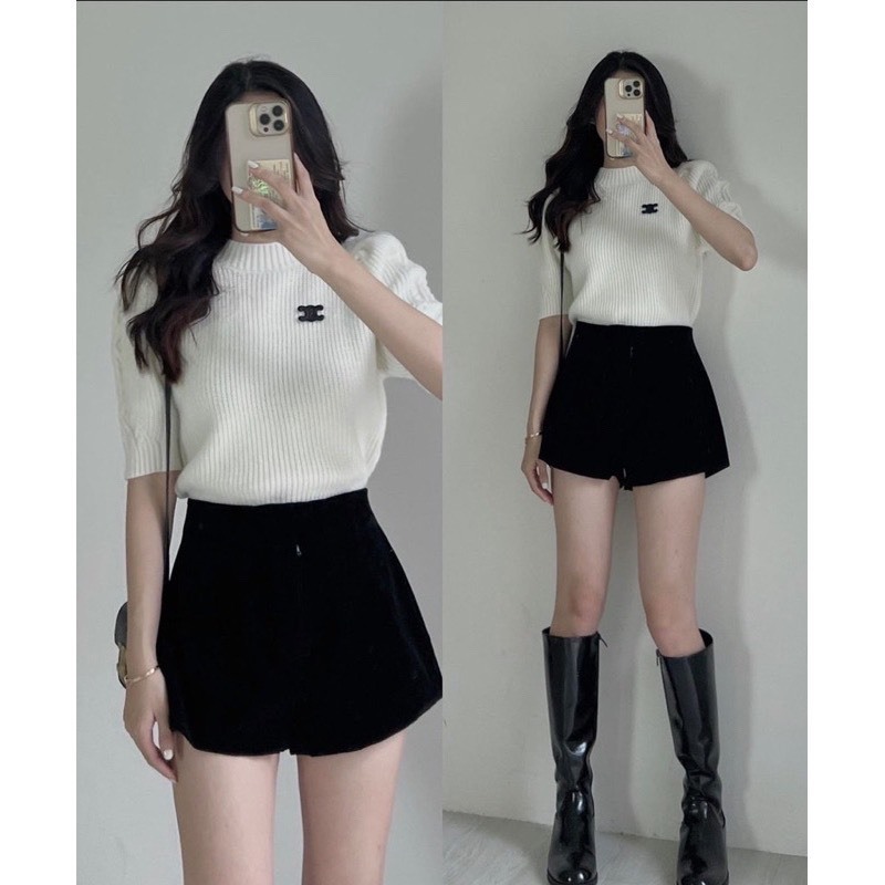 Quần short nhung Beyo cạp cao dáng xoè kéo khóa cạp cao tôn eo T018 | BigBuy360 - bigbuy360.vn