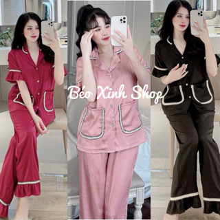 Đồ Bộ Đồ Ngủ Pyjama Bigsize Vải Lụa Xước Cao Cấp 50-100kg Bigsize Cao Cấp Kiểu Dáng Đẹp Vải Satin Lạnh Thời Trang Nữ