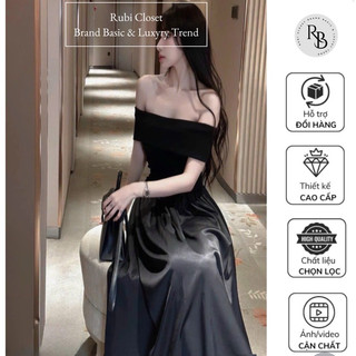 Váy nữ đầm trễ vai đầm dáng dài đầm body đen trễ vai váy suông hàng Quảng châu cao cấp hàng loại 1 chuẩn from mẫu mặc