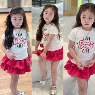 Set áo coton mix chân váy hồng 2 tâng kaki size 10-30kg