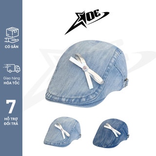 (Có sẵn) AOE STUDIO - Mũ nồi Beret cao cấp nón chất jean đính nơ bạc dễ thương phong cách Hàn Quốc dành cho nữ