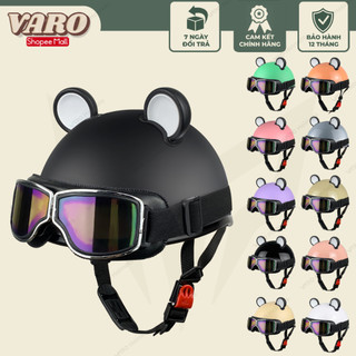 Mũ bảo hiểm nửa đầu varo trơn gắn kính phi công tặng tai chuột, nón phi công cao cấp varohelmet