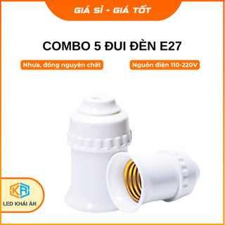 Combo 5 Đui Đuôi Đèn treo trắngTiêu Chuẩn E27 Khải Ân, Bộ 5 Chuôi Đèn Thông Dụng Siêu Bền