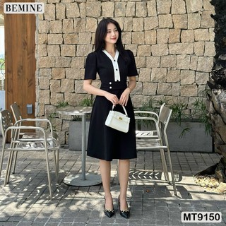 Đầm thiết kế cổ V phối viền đính cúc eo kiểu BEMINE MT9150