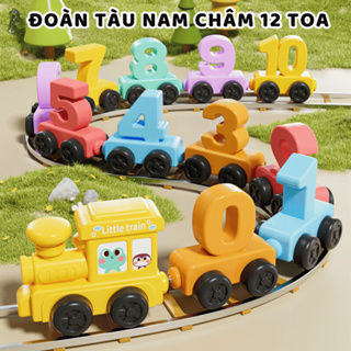 Đồ chơi đoàn tàu nam châm với 12 toa số bằng nhựa, đồ chơi thông minh giáo dục sớm cho bé phát triển tư duy trí tuệ