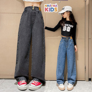 Quần Jean ống rộng bé gái size đại từ 14-45kg T4 NHẬT HÀ, quần bò dáng xuông chất bò mềm thấm hút mồ hôi cho bé đi học.