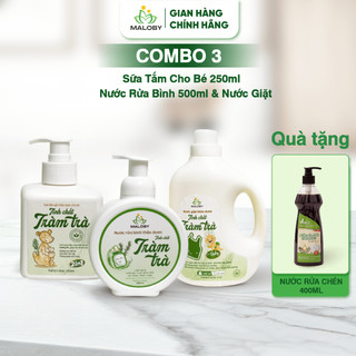 Combo Sữa Tắm Gội, Nước Rửa Bình, Nước Giặt Organic MALOBY Phù Hợp Cho Trẻ, Dịu Nhẹ An Toàn và Lành Tính
