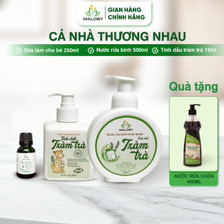 Combo Sữa Tắm Gội 250ml Và 500ml, Nước Rửa Bình 500ml, Tinh Dầu Tràm Trà 15ml Và 30ml MALOBY Tiện Lợi Cho Mẹ, An To500ml