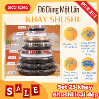 25 Khay tròn đen đựng Sushi , set lẩu 4 kích cỡ có nắp hàng đẹp