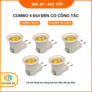 Bộ 5 Chuôi Đui Đèn Khải Ân công tắc Độ Bền Cao, Combo 5 Đui Đèn  Có Công Tắc Tắt Mở 220V Dẫn Điện Tốt Chịu Nhiệt Tốt