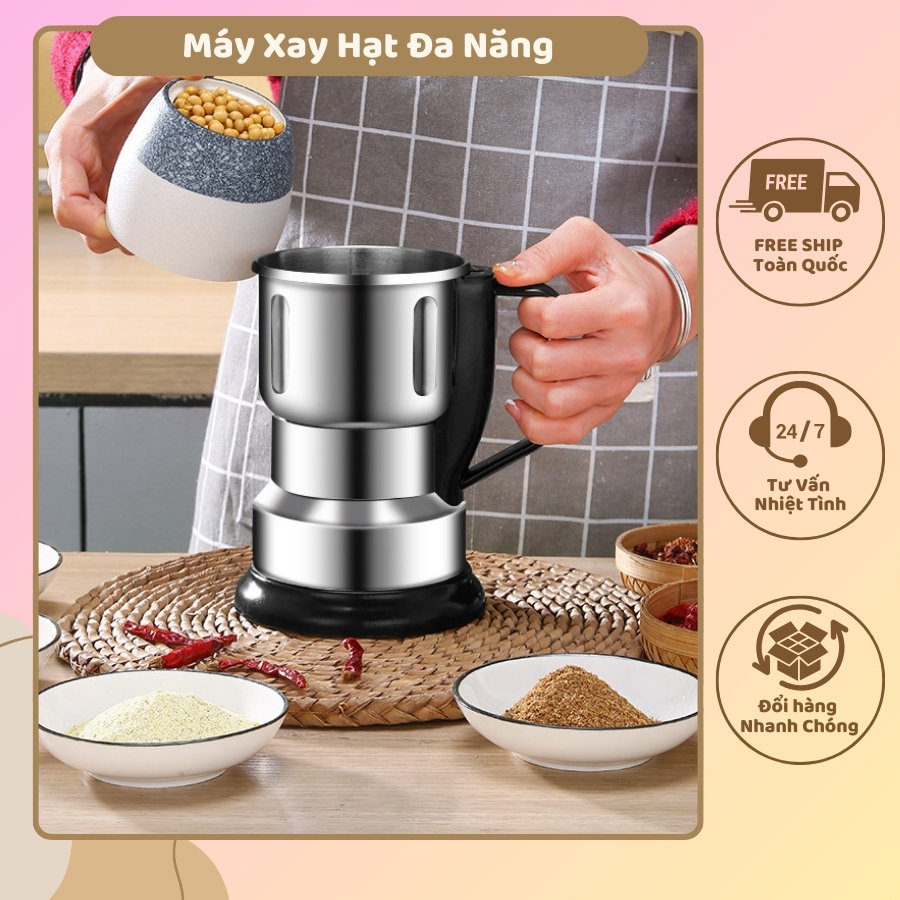 Máy xay hạt khô, xay bột, gia vị cà phê đa năng,công suất 300w,6 lưỡi dao cực bén, chất liệu cối inox