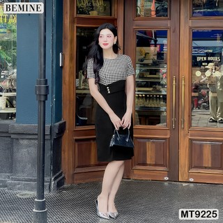Đầm thiết kế cổ tròn eo kiểu đính nút dáng chữ A BEMINE MT9225