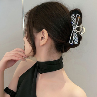 Kẹp tóc nơ thiết kế caro đính đá độc đáo, sang chảnh, đi chơi, đi tiệc nổi bật AK4265 - phukienhana