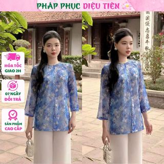 Đồ lam đi chùa, pháp phục đi chùa áo xanh phối quần lụa trắng - Pháp Phục Diệu Tiên