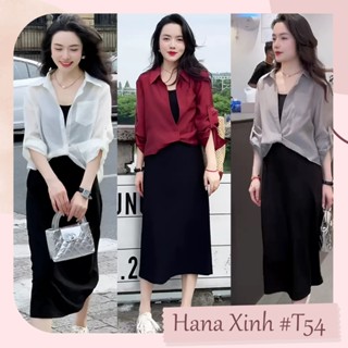 Set Váy 2 Dây Kèm Áo Sơ Mi Ngoài Chất Liệu Cao Cấp Mềm Mịn, Không Bai Nhão, Co Dãn 4 Chiều - T54