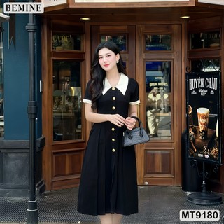 Đầm thiết kế cổ sen phối cúc xẻ trước dáng xếp ly BEMINE MT9180