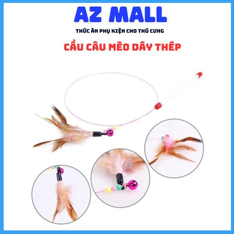 Cầu câu mèo dây thép, Cần Câu Gỗ, Gắn Cổ -  đồ chơi cho thú cưng giảm stress