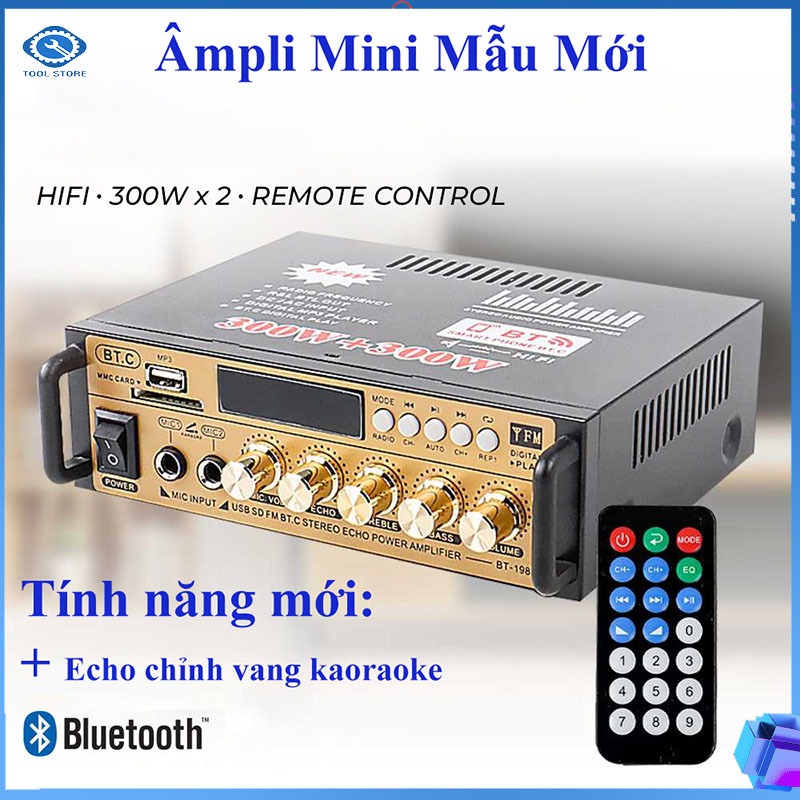 Amply karaoke BT198B-B - Âm ly mini bluetooth - Ghi Âm BT198B-B Cao Cấp, Amply mini xe hơi đa chức n