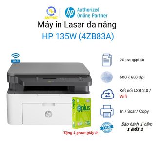 [Nhập ELHPP giảm 20% tối đa 500K] Máy in Laser đa năng HP 135a / 135W (In, Scan, Copy, A4, USB)