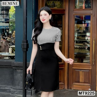 Đầm thiết kế cổ tròn eo kiểu đính nút dáng chữ A BEMINE MT9225