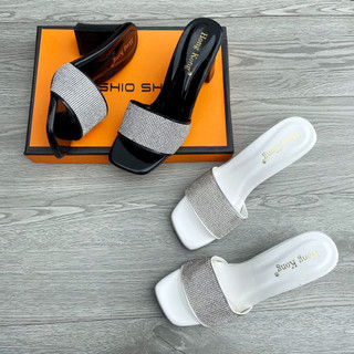 Dép guốc cao gót quai ngang đính đá cao 7cm
